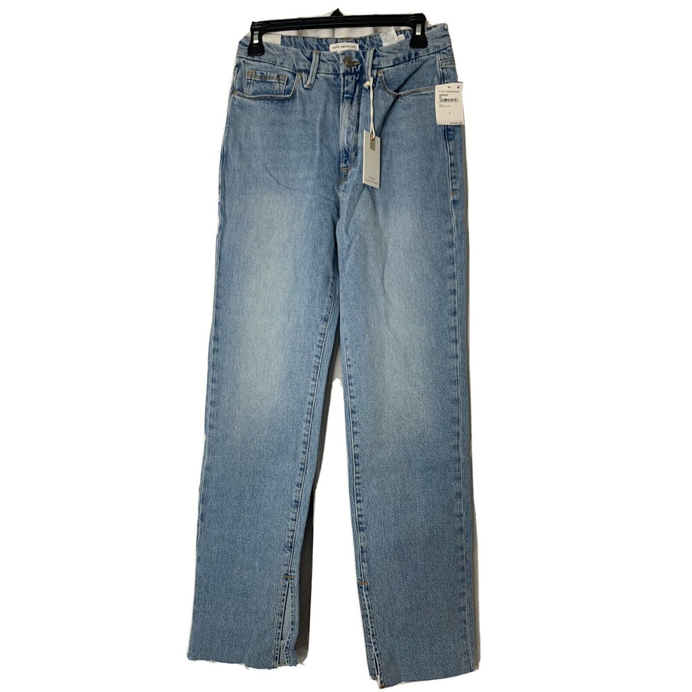 Good American Women's Side Slit Good Boy Jeans in INDIGO 118 Size 6 / 28